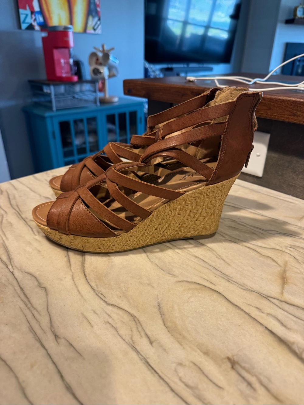 American Eagle Outfitters Tan Brown Strappy Wedge Sandals